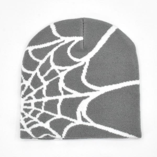 Fishing Scene Unisex Winter Beanie with Thick Knitted Spider Web Design and Y2K Style