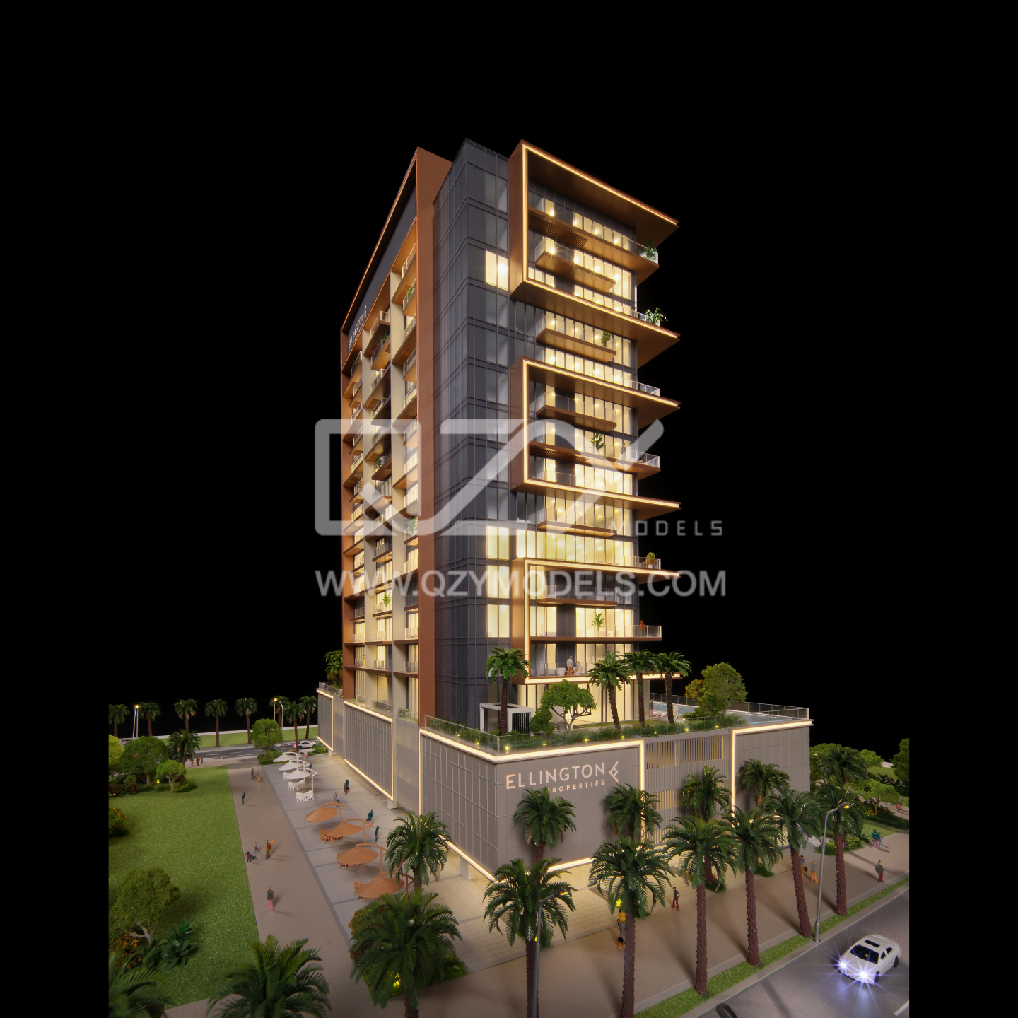 1:100 Scale Architectural Model of Dubai Island with Full Lighting for Luxury Residential Display