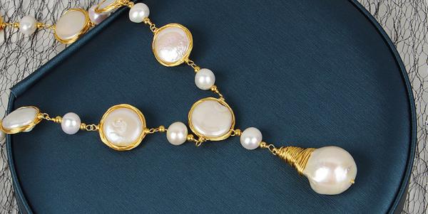 Natural Baroque Pearl necklace Cassic large irregular baroque pearl necklace  Baroque Pearl Metal Charm Necklaces Choker