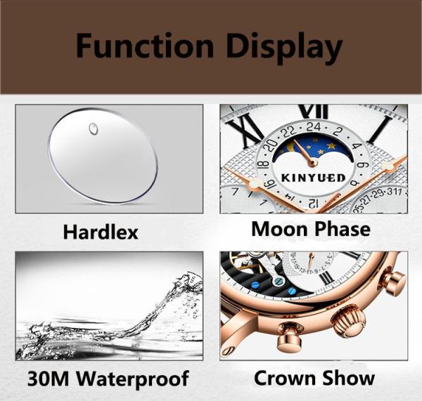 KINYUED moon phase skeleton watch tourbillon mens automatic mechanical watch luxury