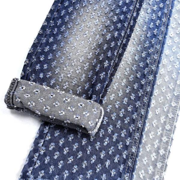 Flower Design Crochet  Jacquard Denim Fabric TWILL style Non Elastic Denim 11.3oz for lady clothes or jeans