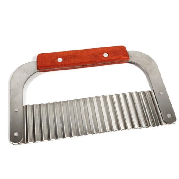 Wavy Crinkle Cutting Chopping Tools Stainless Steel Potato Slicer With Wooden Handle
