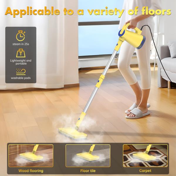 10-in-1 Convenient Handheld Steam Mop with 390ml Water Tank Electric Steam Mops for Floor Cleaning