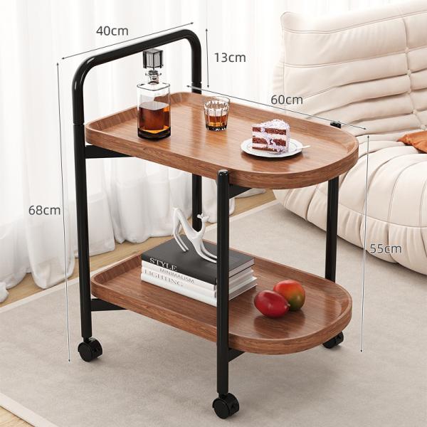 CONSOLE TABLE Nordic Style Removable Coffee Table Cart With Wheels Storage Rack Small Tea Solid Wood 2 Layer Furniture