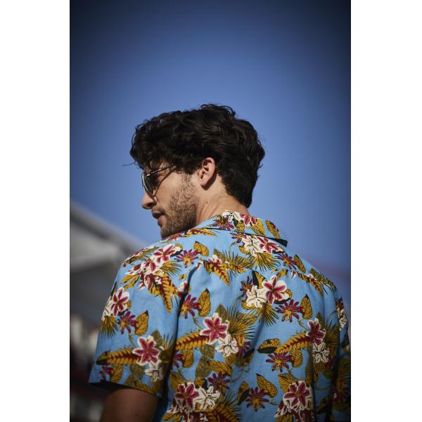 colorful Men's Casual Short Sleeve Shirts Summer Blue Printed