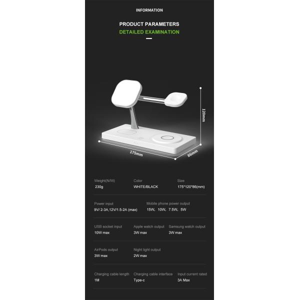 Быстрая магнитная беспроводная зарядка Ночное освещение 15w Для Airpods Iwatch ABS Материал
