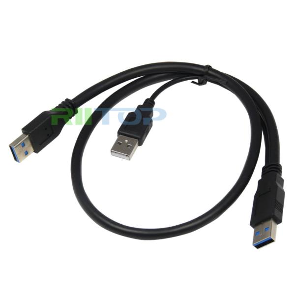 2x USB 3.0 two A Male to A Male Power Supply Y-Cable am to am for HDD Enclosure 2Ft Black,