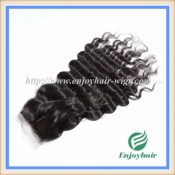 Silk top closure4''x4'' brazilian virgin hair natural color deep wave 10''-24''middle part