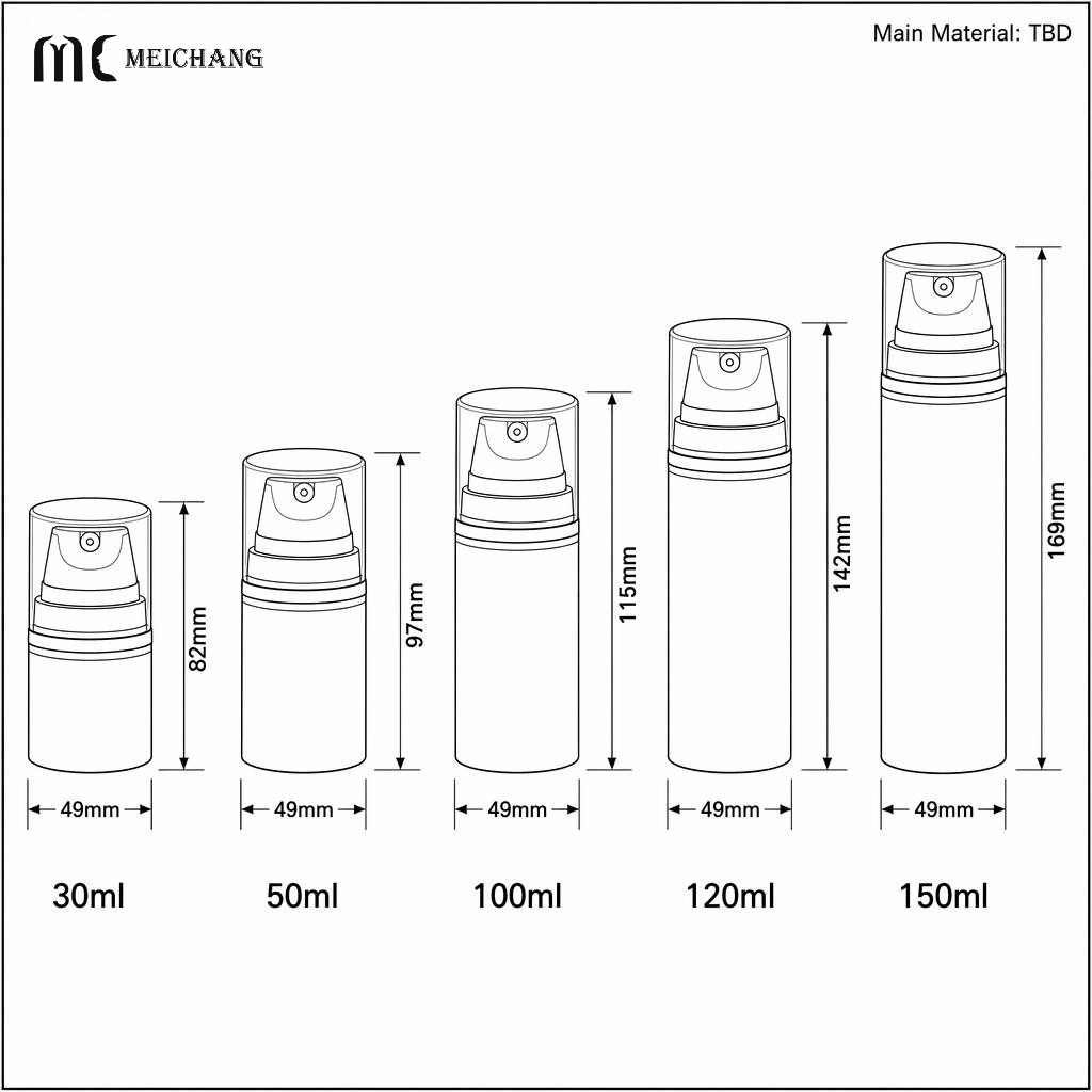 30ml-150ml Self-Sealing Airless Pump Bottle with Protective Cap | PP Vacuum Cosmetic Packaging Bottle(MC-227)