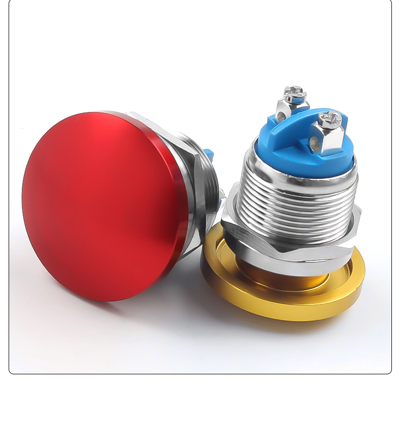 16/19/22mm Stainless Steel Self-Resetting Push Button Switch IP65 Level 220V Max Voltage Mushroom Head Screw Foot 1NO Switch