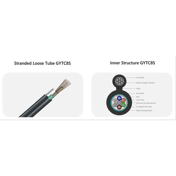 Cable exterior GYTC8S 8Fig, de fibra óptica con tubos sueltos trenzados, autosoportado para tendido aéreo