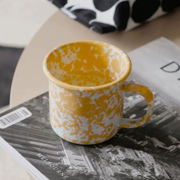 150g Customized Enamelware Coffee Mug Colorful Enamel Mugs 8cm 350ml Marble Speckle Coating Milk Coffee Mug Production 30 Days