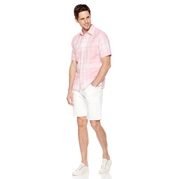 45% Cotton light Pink Check Shirt Mens Standard Fit Open Placket With Buttons