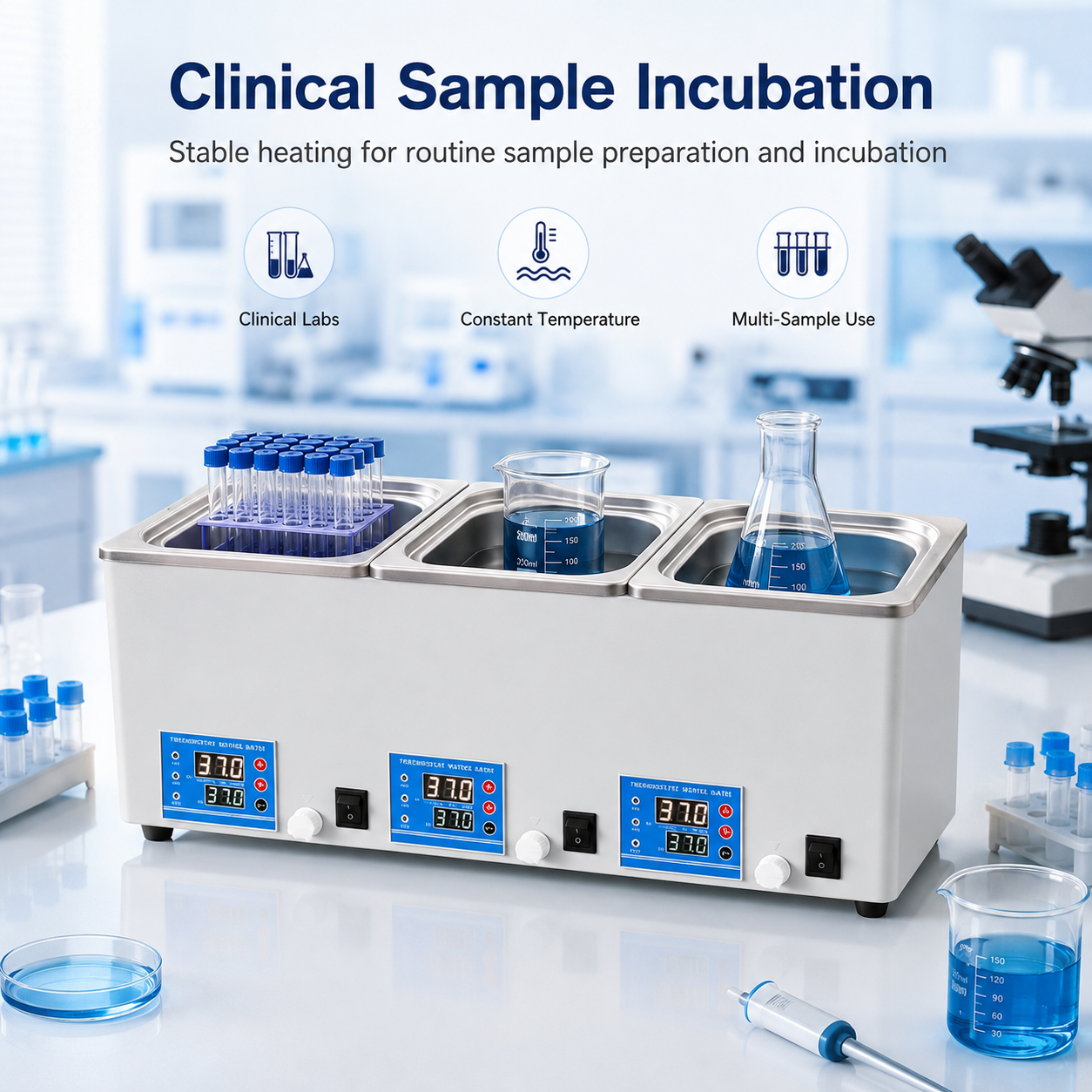 Cenlee HH-S3 Digital Triple Chamber Water Bath 220V 900W for Chemical Research, Sample Preparation and Quality Control Testing