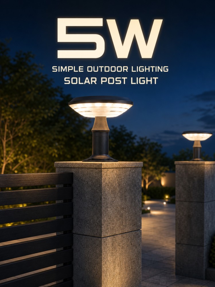 5W 380LM Full Moon Round 	Solar Post Top Lights Architectural Lighting Solar Pillar Light
