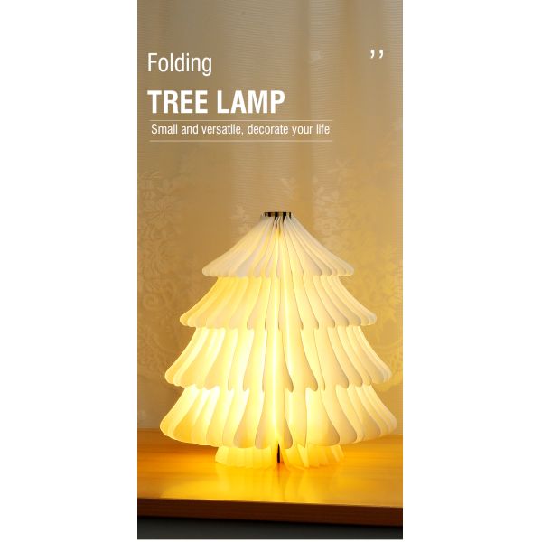 Small Rotating Wood Led Christmas Paper Lamp 700mAh Christmas Tree Shaped
