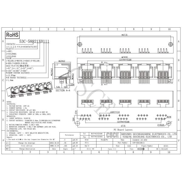 PBT W/0 Panel 1*5 RJ45 Multi Port 8Pin 8Contact Unshielded Without Magnetics