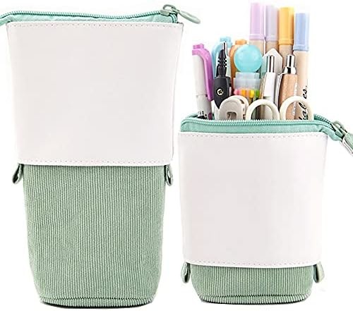 Telescopic Pencil Bag Pen Holder Stationery Case, PU Corduroy Stand-up Retractable Transformer Bag Colorful Organizer,