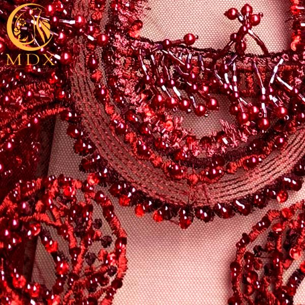 Sophisticated Green Beaded Lace Fabric / Lace Material Fabric For Bridal Dress