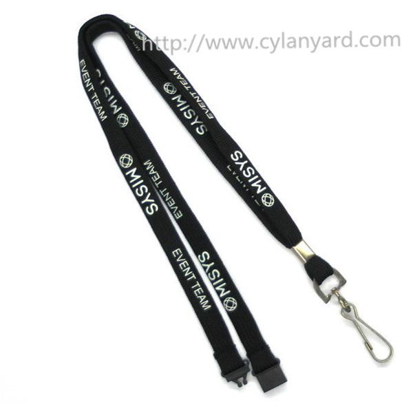 Safety breakaway neck strap lanyard with metal J hook, cheap tube polyester logo lanyards,