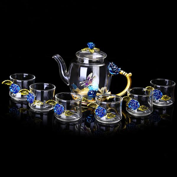 380ml Floral Glass Teapot With Gold Leaves Edge Floral Vintage Teapot Set