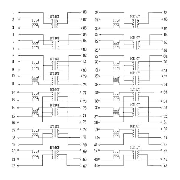 HB6604NL Quad Port PoE 1G Magnetics Modules Through-Hole
