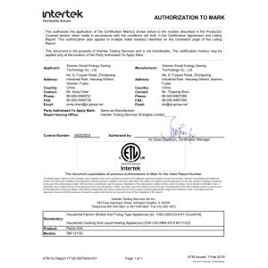 Xiamen Smart Energy Saving Technology Co., Ltd. Certifications