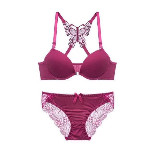 Back Front Closure Custom Underwear Set Women Cross Butterfly Bras Panties Set