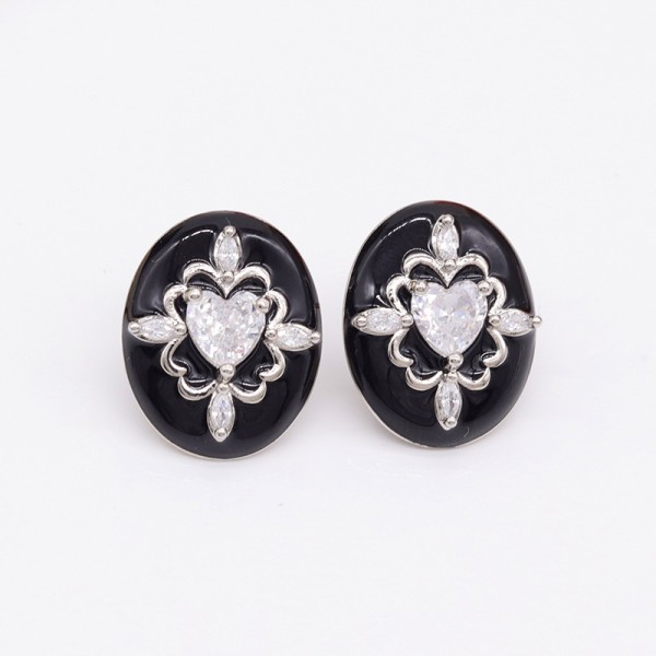 Lovely Trendy Earring Stud Earrings Female Silver Needle Black White Love Zirconia Rope Shape Wholesale for Women Girls