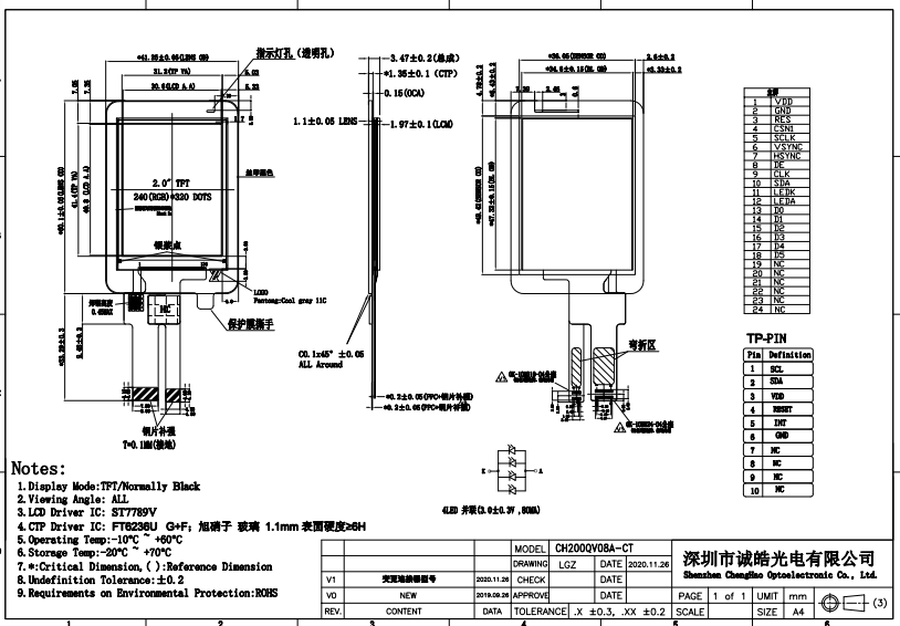 2-дюймовый интерфейс SPI Капацитивный 6-битный Малый сенсорный экран LCD