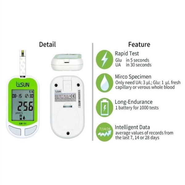 Cheap Convenient 2in1 Blood Glucose & Uric Acid Meter Tiny Specimen Health Care