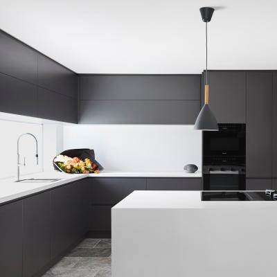 Custom Luxury Melamine Kitchen Cabinet Set HMR Core Black Modern Kitchen Cabinet