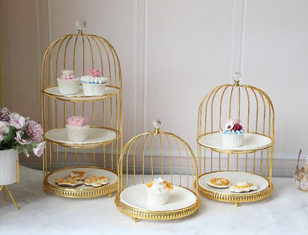 Gold 3 Layer Wear Resistant Steel Fruit Basket For Tabletop Display