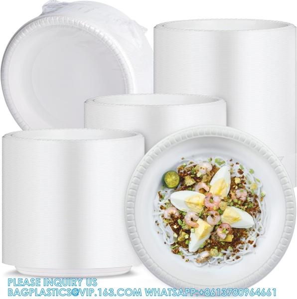 White Plastic Plates, 9 Inch 3 Compartments 150 Pack Food Grade Material BPA Free Reusable Dinner Plates