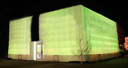 outdoor double layer inflatable cube tent with different color at night
