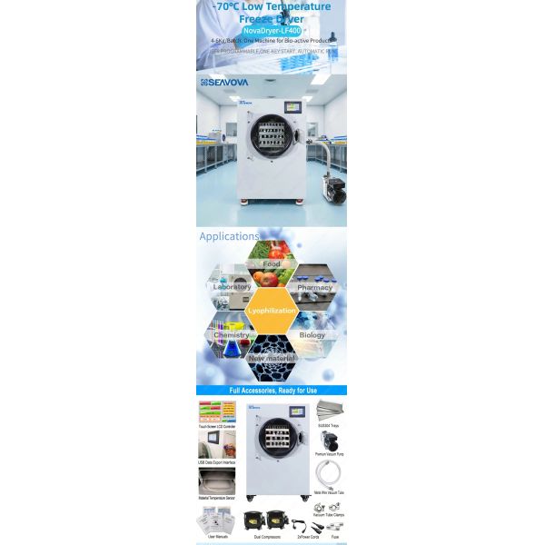 4Kg 5Kg 6Kg Freeze Dryer Lyophilizer 70C Low Temperature Commercial Lyophilizer NovaDryer-LF400