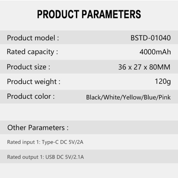 LI Polymer Battery Mini Power Bank 4000mAh Type C Input 10W Output