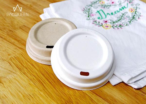 Compostable Bagasse Lids , Takeaway Cup Lids Natural / White Color