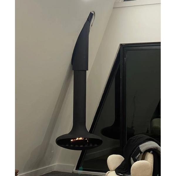 Suspended wood burning black paint decorative rooftop fireplace indoor steel custom