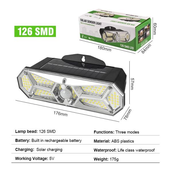 6000K Daylight Alert Outdoor Solar Led Wall Light with Waterproof PIR and Light Sensor