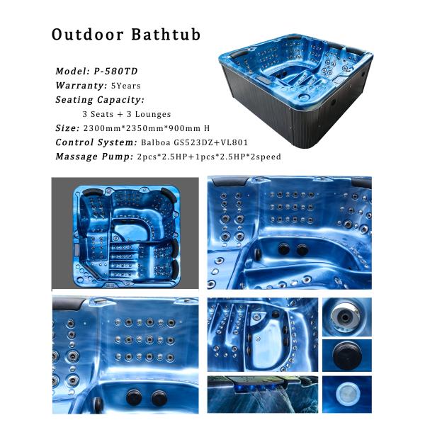 Baignoire extérieure libre acrylique de station thermale de tourbillon de baquet chaud de massage de 6 personnes avec 3 sièges et 3 canapés