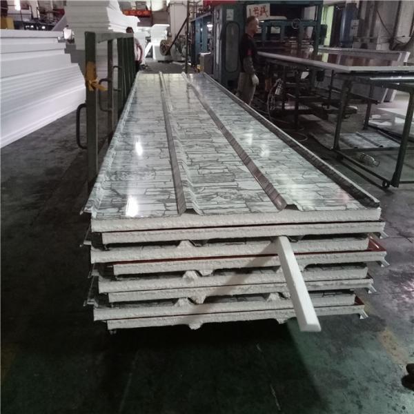 EPS sandwich roof panel 1050-75-0.426mm sandstone steel sheet up and wood grain down