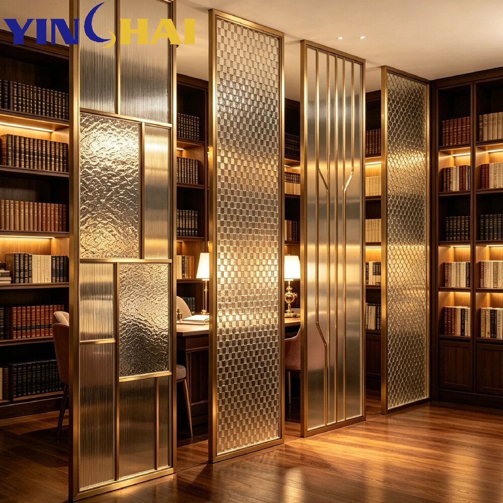 Custom Luxury Stainless Steel Screen Partition With Decorative Glass Panel