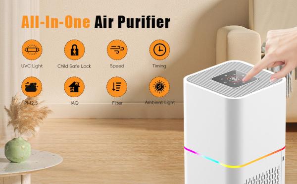 120V Home Air Purifier For Dust Allergies Pet Virus Mold Smoke