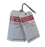 La cerradura de papel de tarjetas de la etiqueta de la inspección del extintor hacia fuera marca 5 3/4 con etiqueta en blanco de la altura
