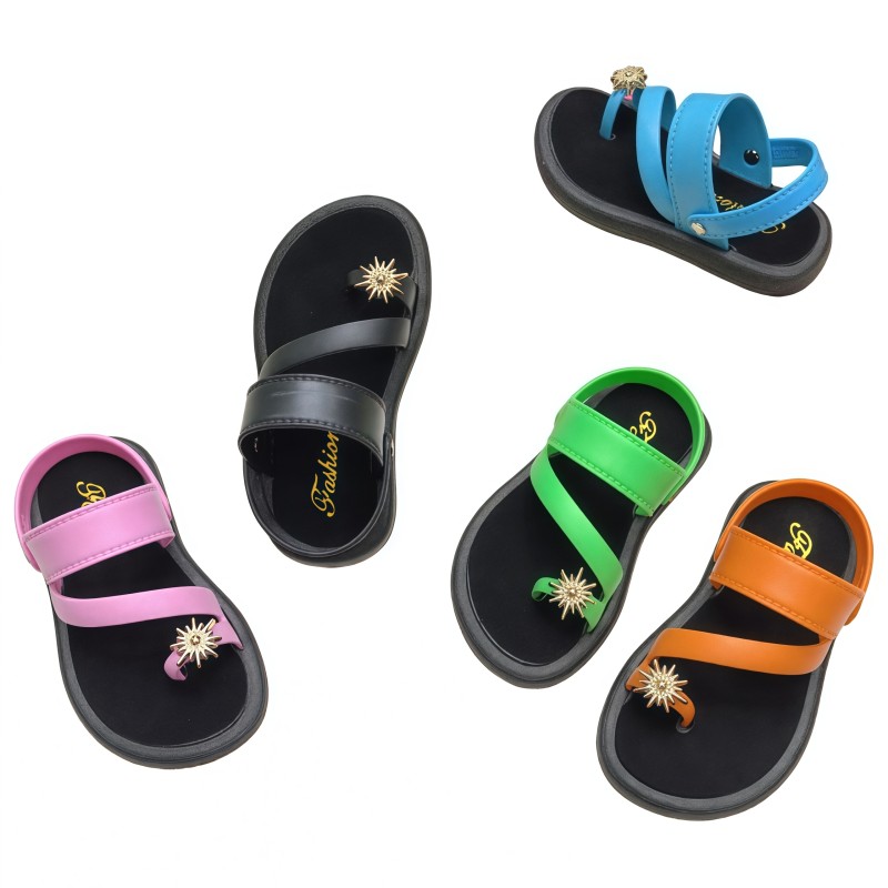 PVC Sun Decor Girls Toe Ring Sandals Anti-slip Soft Sole Children Fashion Beach Sandals