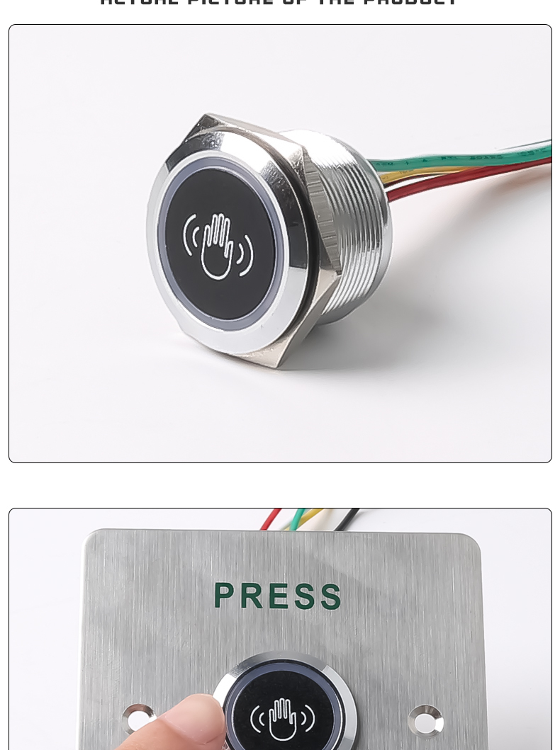 Infrared sensor exit button switch, 86-type outdoor waterproof stainless steel access control switch panel, touch-free