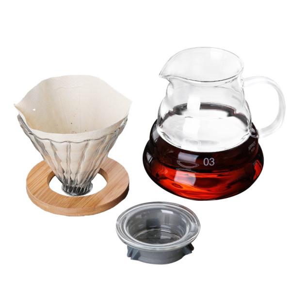 B2B 300ml Glass Pour Over Coffee Maker with Stainless Steel Filter&Wood Sleeve–Camping Brewing Pot