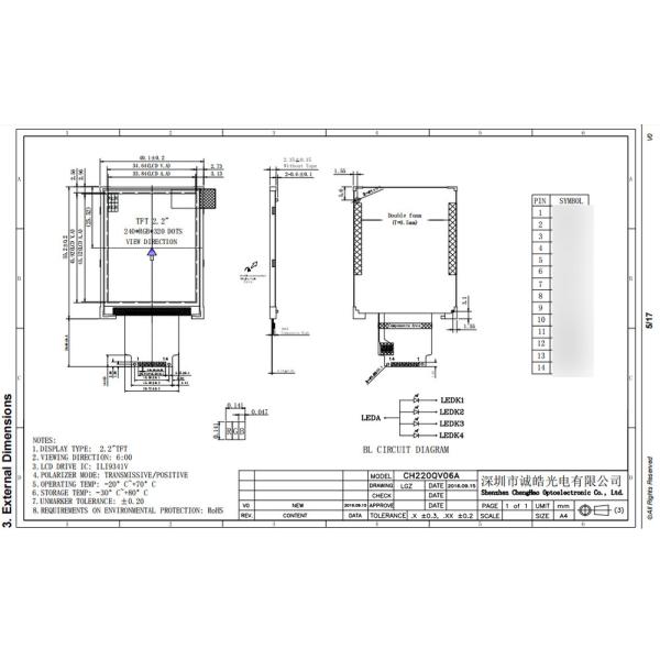 4 линии 8bit SPI режим 2,2 модуля панели TFT LCD дюйма TN тонкого Transmissive