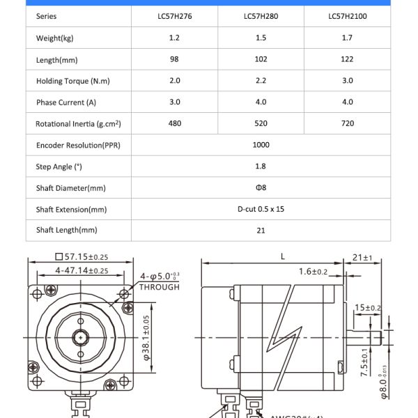 2.2N.M 2 Phase Nema23 LC57H280 +LCDA606S DC Servo Closed Loop Stepper Motor and Driver Kit for Cnc